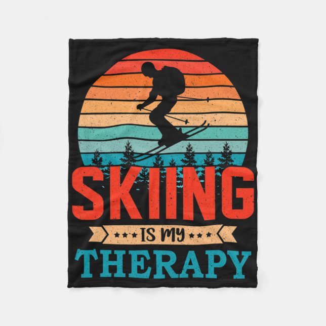 Retro Sunset Design Skiing Gift For Funny Skiers  Fleece Blanket (Front)