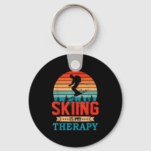 Retro Sunset Design Skiing Gift For Funny Skiers Key Ring