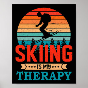 Retro Sunset Design Skiing Gift For Funny Skiers Poster