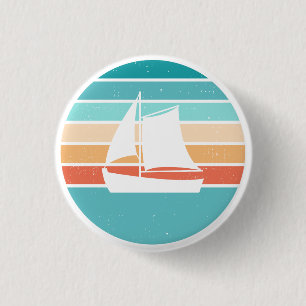 Retro Sunset Distressed Effect + Sailboat 3 Cm Round Badge
