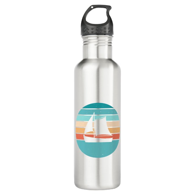 Retro Sunset Distressed Effect + Sailboat 710 Ml Water Bottle (Front)
