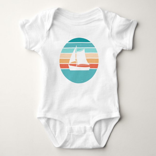 Retro Sunset Distressed Effect + Sailboat Baby Bodysuit (Front)