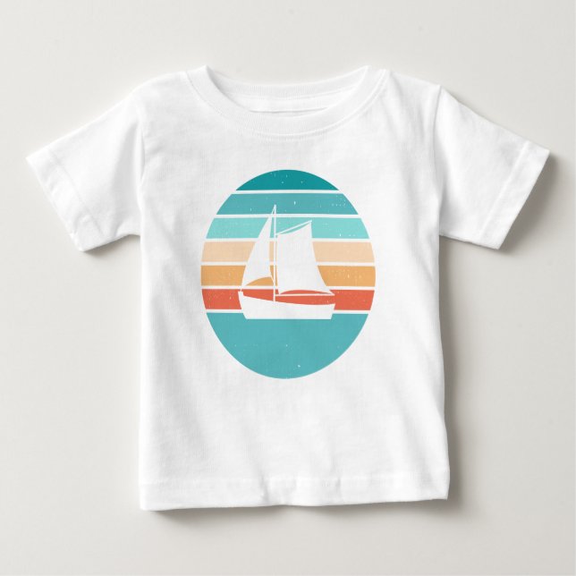 Retro Sunset Distressed Effect + Sailboat Baby T-Shirt (Front)