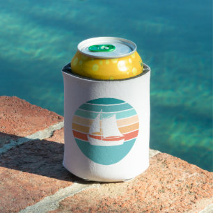 Retro Sunset Distressed Effect + Sailboat Can Cooler