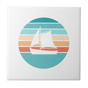 Retro Sunset Distressed Effect + Sailboat Ceramic Tile