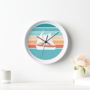 Retro Sunset Distressed Effect + Sailboat Clock