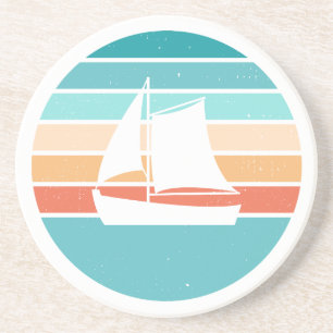 Retro Sunset Distressed Effect + Sailboat Coaster
