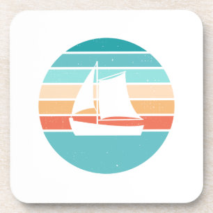 Retro Sunset Distressed Effect + Sailboat Coaster