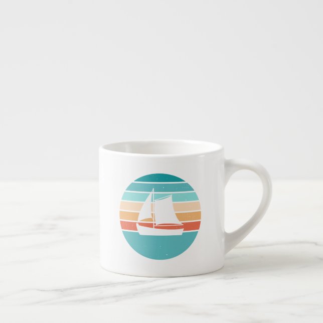 Retro Sunset Distressed Effect + Sailboat Espresso Cup (Right)