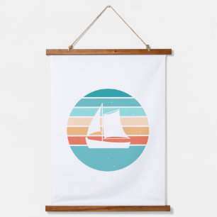 Retro Sunset Distressed Effect + Sailboat Hanging Tapestry