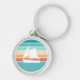 Retro Sunset Distressed Effect + Sailboat Key Ring