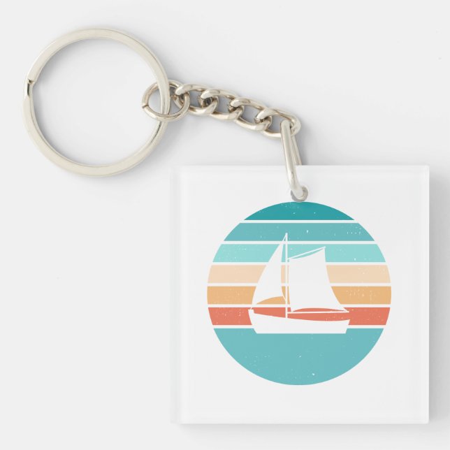 Retro Sunset Distressed Effect + Sailboat Key Ring (Front)