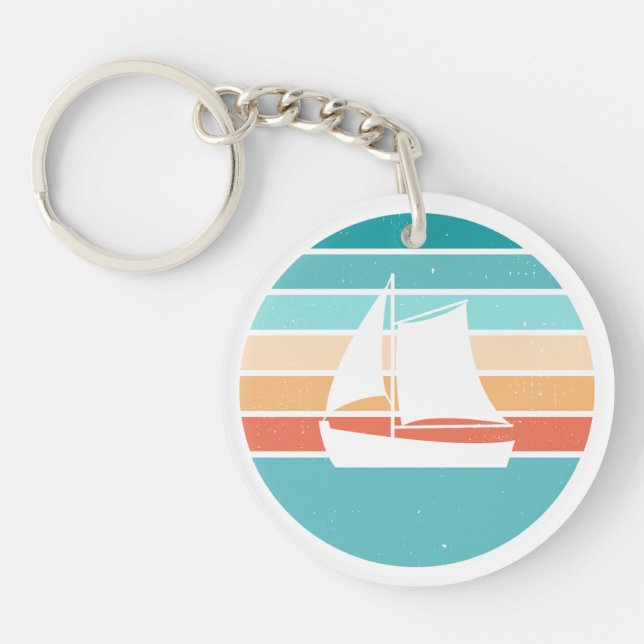Retro Sunset Distressed Effect + Sailboat Key Ring (Front)