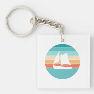 Retro Sunset Distressed Effect + Sailboat Key Ring