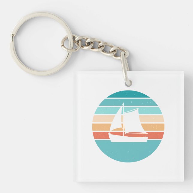 Retro Sunset Distressed Effect + Sailboat Key Ring (Front)