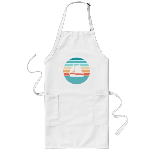 Retro Sunset Distressed Effect + Sailboat Long Apron (Front)