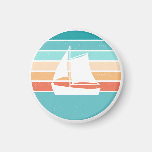 Retro Sunset Distressed Effect + Sailboat Magnet