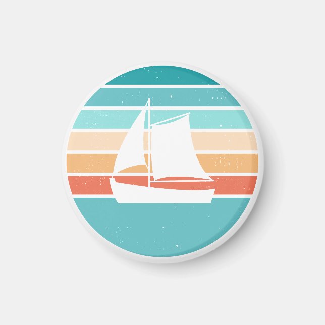 Retro Sunset Distressed Effect + Sailboat Magnet (Front)