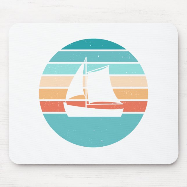 Retro Sunset Distressed Effect + Sailboat Mouse Pad (Front)