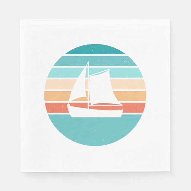 Retro Sunset Distressed Effect + Sailboat Napkin (Front)