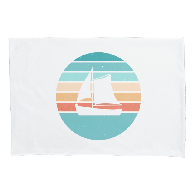 Retro Sunset Distressed Effect + Sailboat Pillowcase (Front)
