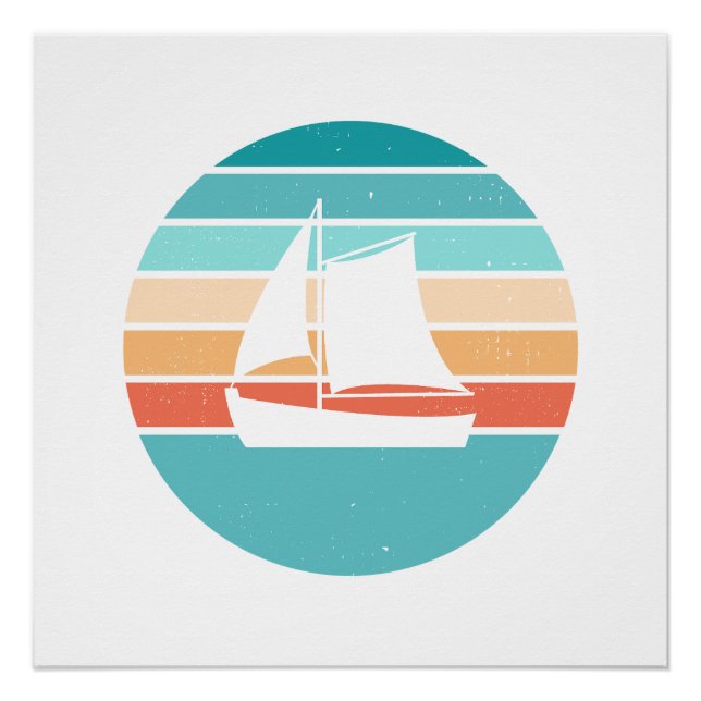 Retro Sunset Distressed Effect + Sailboat Poster (Front)