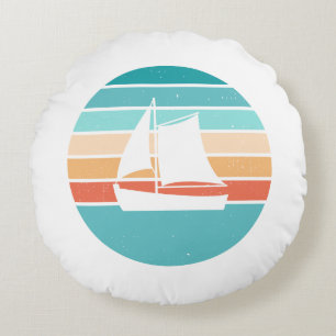 Retro Sunset Distressed Effect + Sailboat Round Cushion