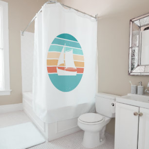 Retro Sunset Distressed Effect + Sailboat Shower Curtain