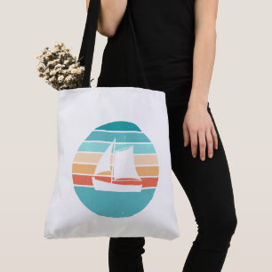 Retro Sunset Distressed Effect + Sailboat Tote Bag
