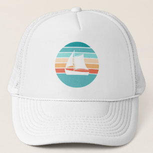 Retro Sunset Distressed Effect + Sailboat Trucker Hat