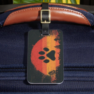 Retro Sunset Dog Paw Vintage Silhouette Luggage Tag