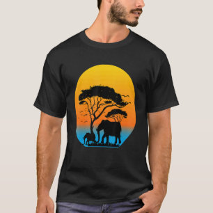 Retro Sunset Elephant Family Wild Animal Aesthetic T-Shirt