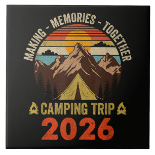 Retro Sunset Family Camping Trip 2026 Ceramic Tile