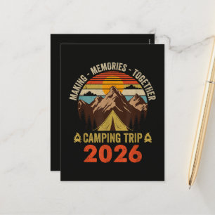 Retro Sunset Family Camping Trip 2026 Holiday Postcard