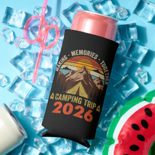 Retro Sunset Family Camping Trip 2026 Matching Seltzer Can Cooler