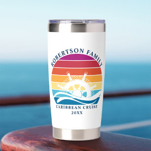 Retro Sunset Family Cruise Ship Wheel Nautical Insulated Tumbler