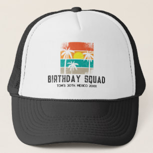 Retro Sunset Family Reunion Vacation Birthday Crew Trucker Hat