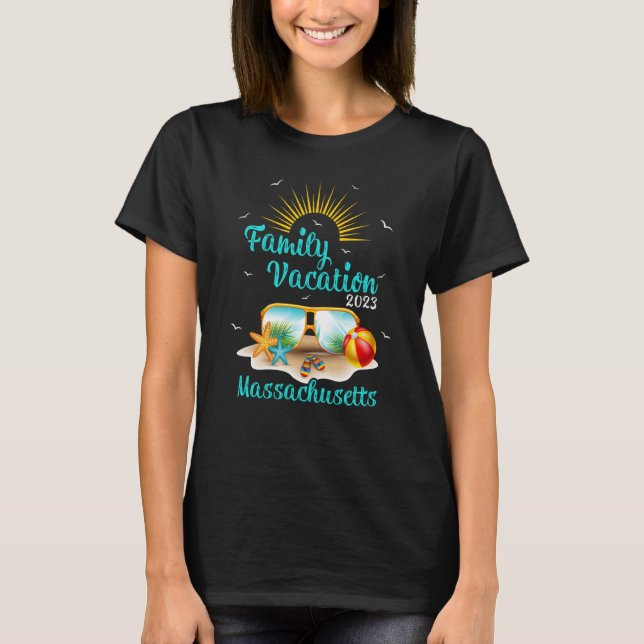 Retro Sunset Family Vacation 2023 Massachusetts Be T-Shirt (Front)