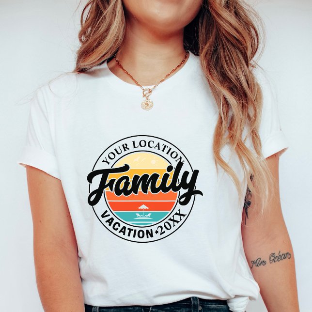 Retro Sunset Family Vacation; Custom Location  T-Shirt (Creator Uploaded)