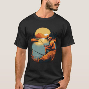 Retro Sunset Fisherman Scenic Graphic T-Shirt