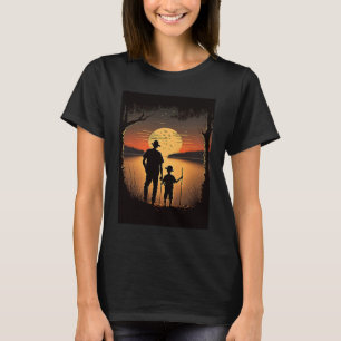 Retro Sunset Fishing On The Lake Father And Son Fi T-Shirt