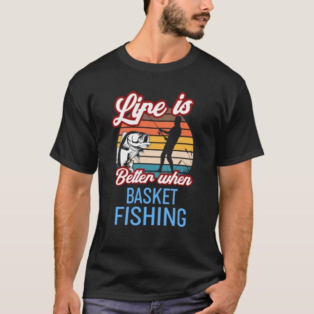 Retro Sunset Fishing  When Basket Fishing T-Shirt (Front)