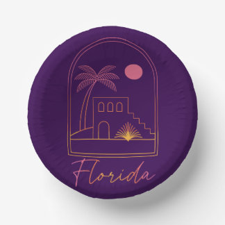 Retro Sunset Florida Vibe Paper Plate