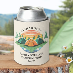 Retro Sunset Forest Camping Custom Family Reunion Can Cooler