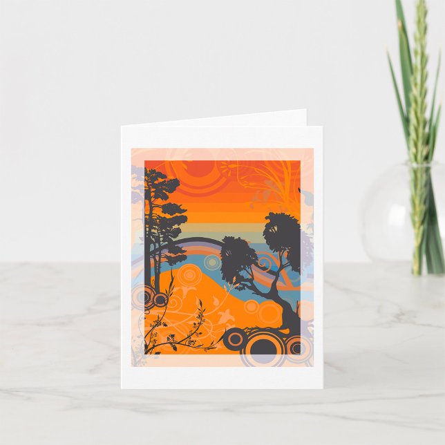 Retro Sunset Forest Landscape Abstract Card (Creator Uploaded)