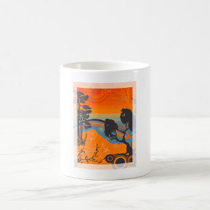 Retro Sunset Forest Landscape Abstract Coffee Mug