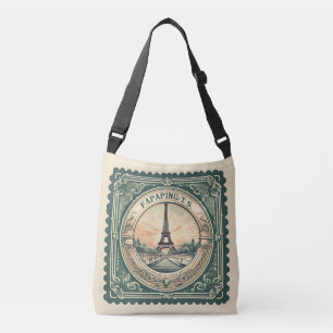 Retro Sunset French Eifel Tower Paris France Green Crossbody Bag