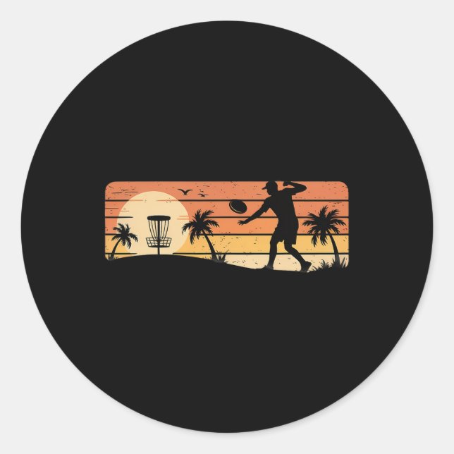 Retro Sunset Frisbee Golf Player Disc Golf  Classic Round Sticker (Front)
