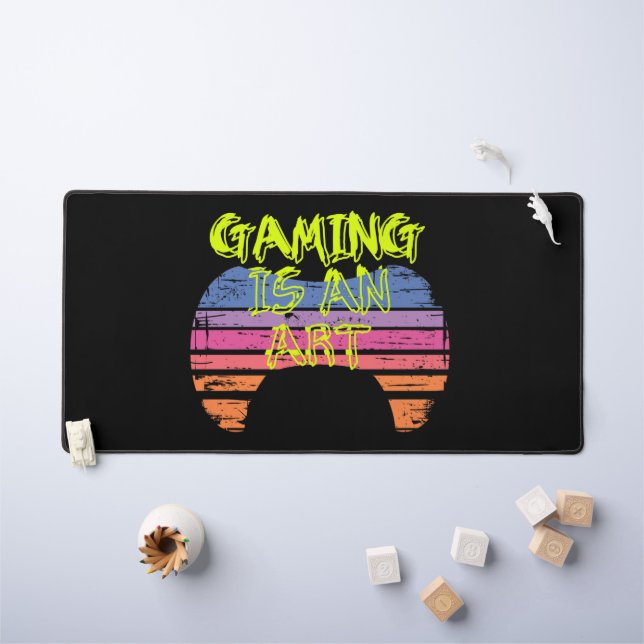 Retro Sunset Gaming Controller Art Gamer Quote Desk Mat (Kids Table)