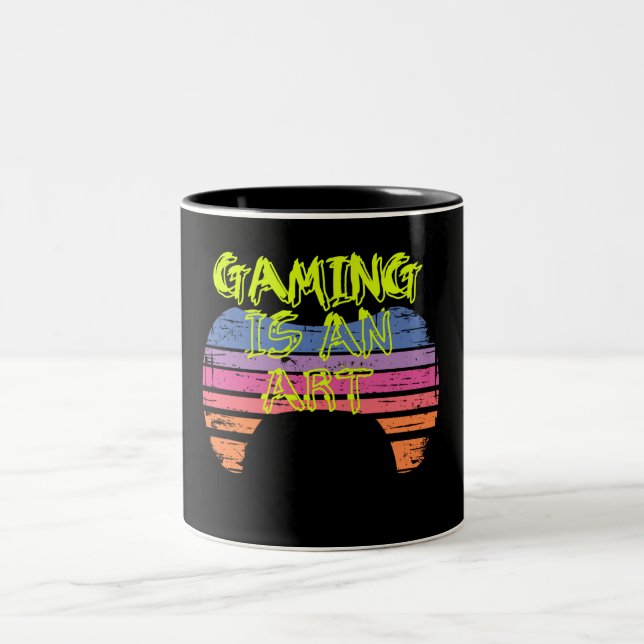 Retro Sunset Gaming Controller Art Gamer Quote Two-Tone Coffee Mug (Center)